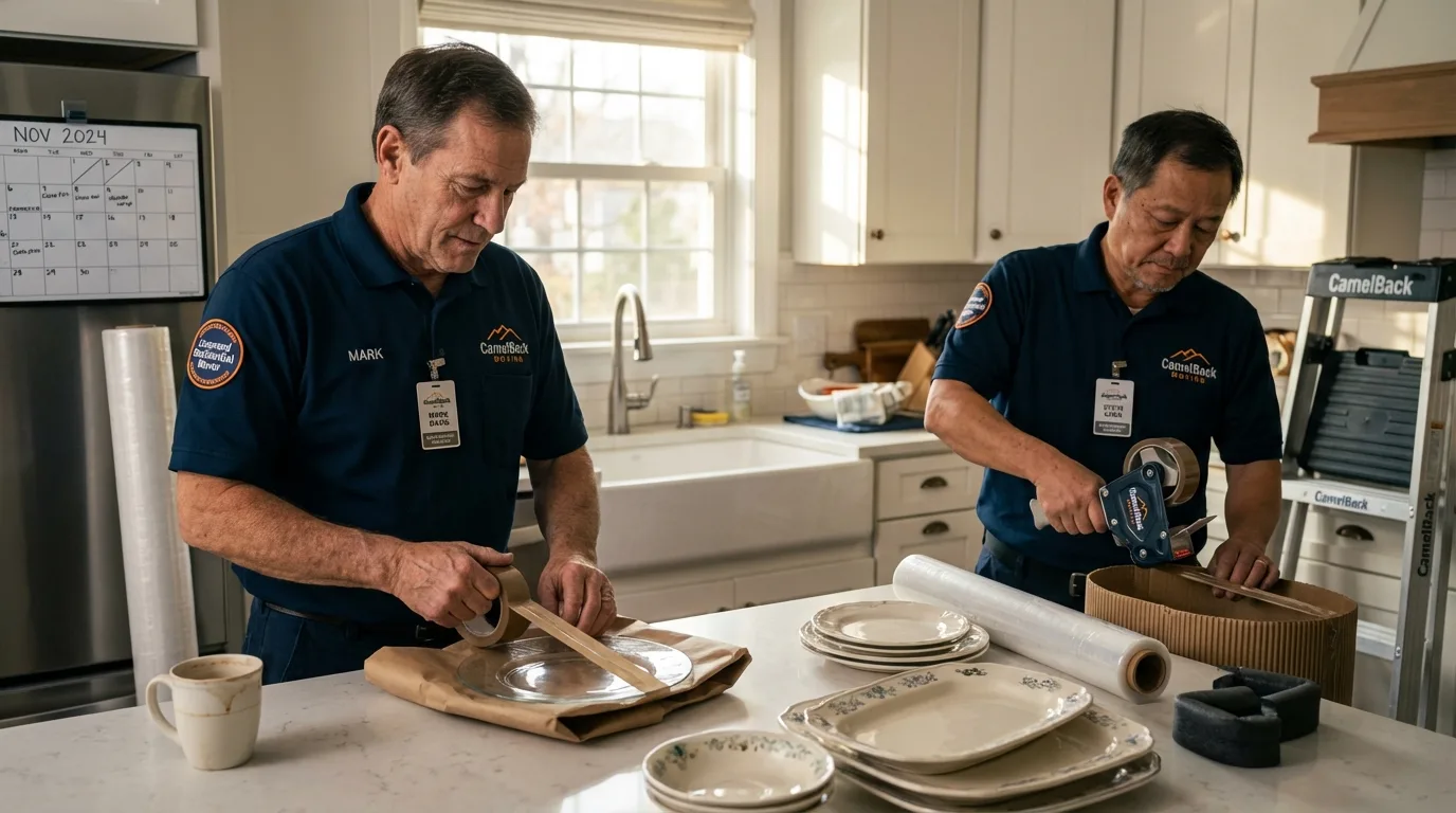 Professional crew packing kitchen dishware in Lake Station, IN